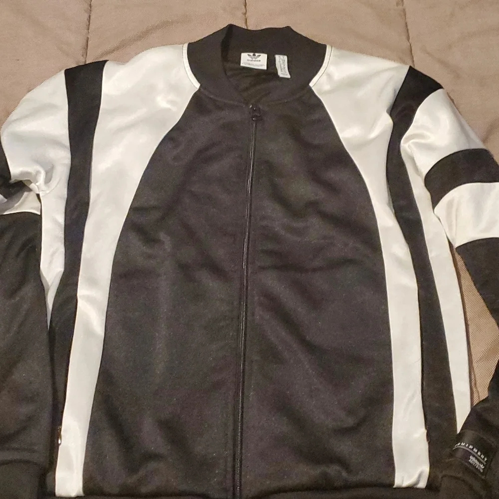 Adidas Sport Track Jacket Size S Y2K Black/ White Zipper Pockets